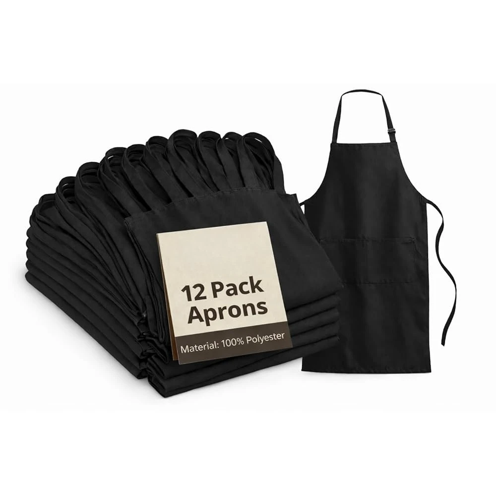 

Регулируемые фартуки-нагрудники - набор из 12 унисекс-фартуков для мужчин - черные фартуки с карманами