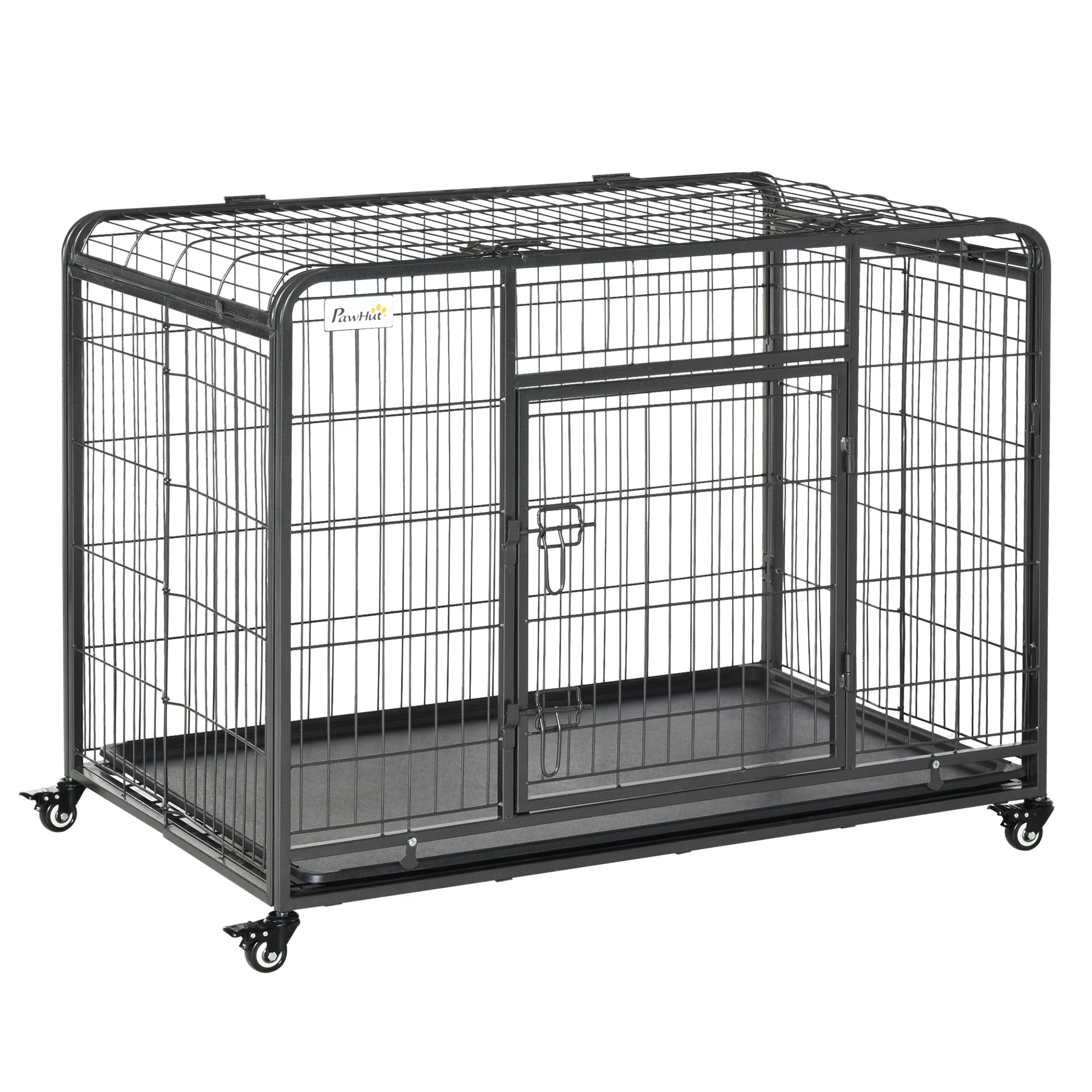 

Folding Design Heavy Duty Metal Dog Cage Crate & Kennel with Removable Tray and Cover, & 4 Locking Wheels, Indoor/Outdoor 43"