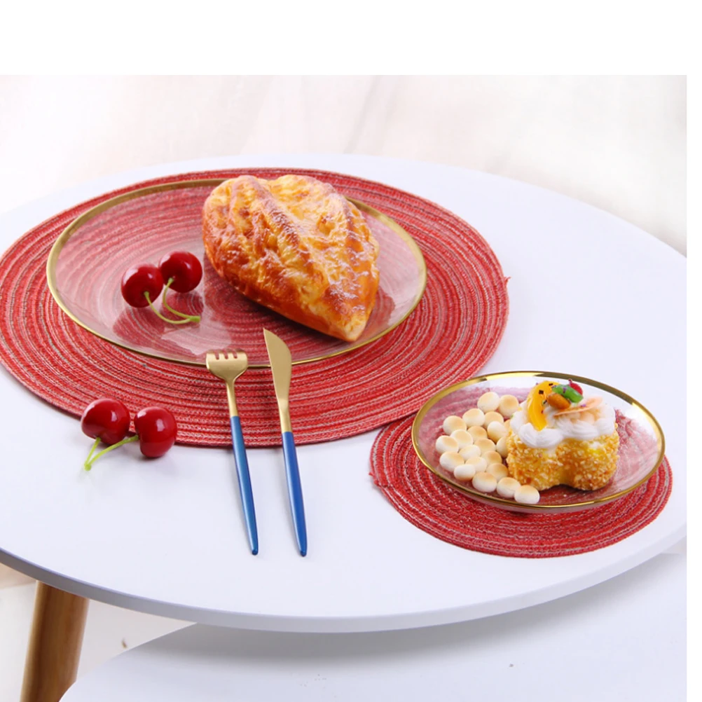 

Round Cotton and Linen Placemat Mats for Table Western Food Pad Weave Heat Resistant Coaster