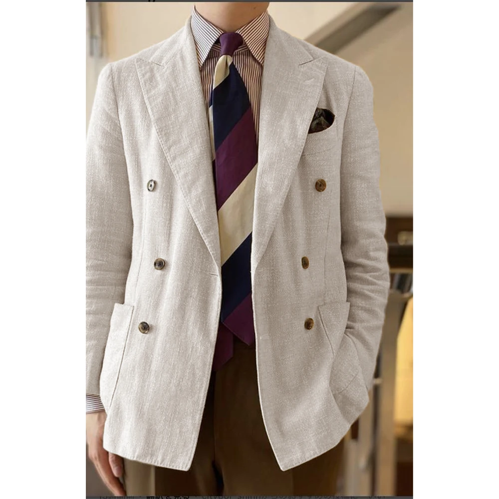 Linen New in Suits Blazers for Men Casual Elegant Peaked Lapel Blazers Workwear Long Sleeves Male Suit Jackets Daily Coat