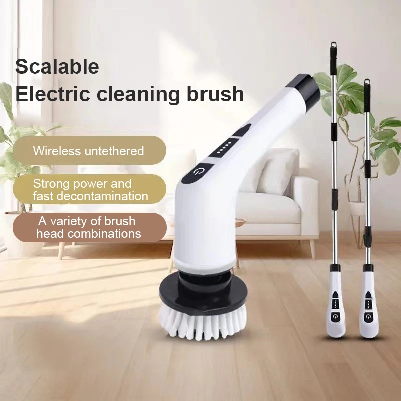 Electric Spin Scrubber Cordless Cleaning Brush Shower Scrubber With 9 Brush Heads 2H Power Dual Speed Adjustable Extension Handl