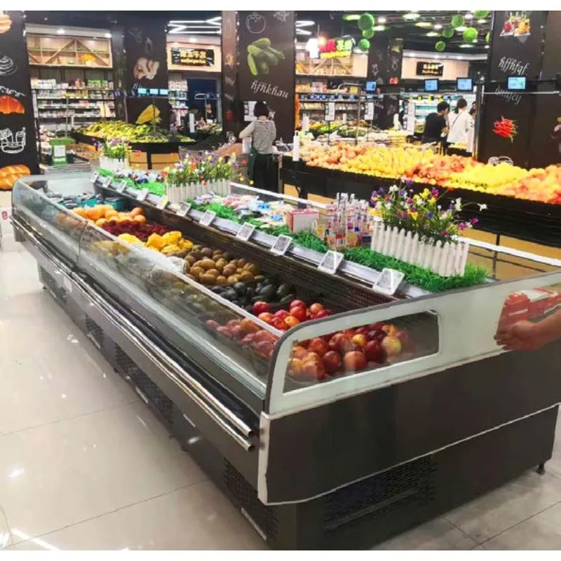 horizontal double-sided promotional cabinet, fresh meat, vegetables and fruits refrigerated and fresh-keeping display cabinet