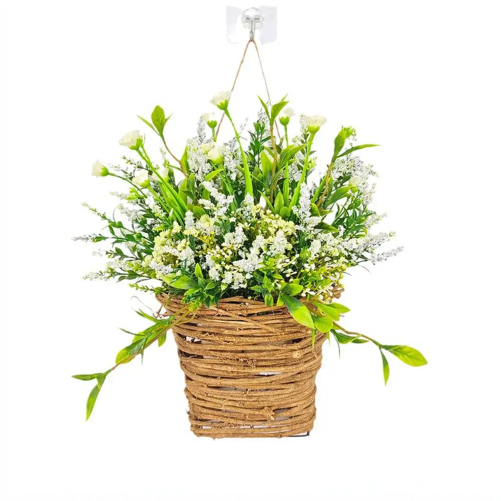 Spring Summer Floral Door Basket Wreath Artificial Wildflower White Berry Wicker Pendant For Zonghong Home Wall Decor