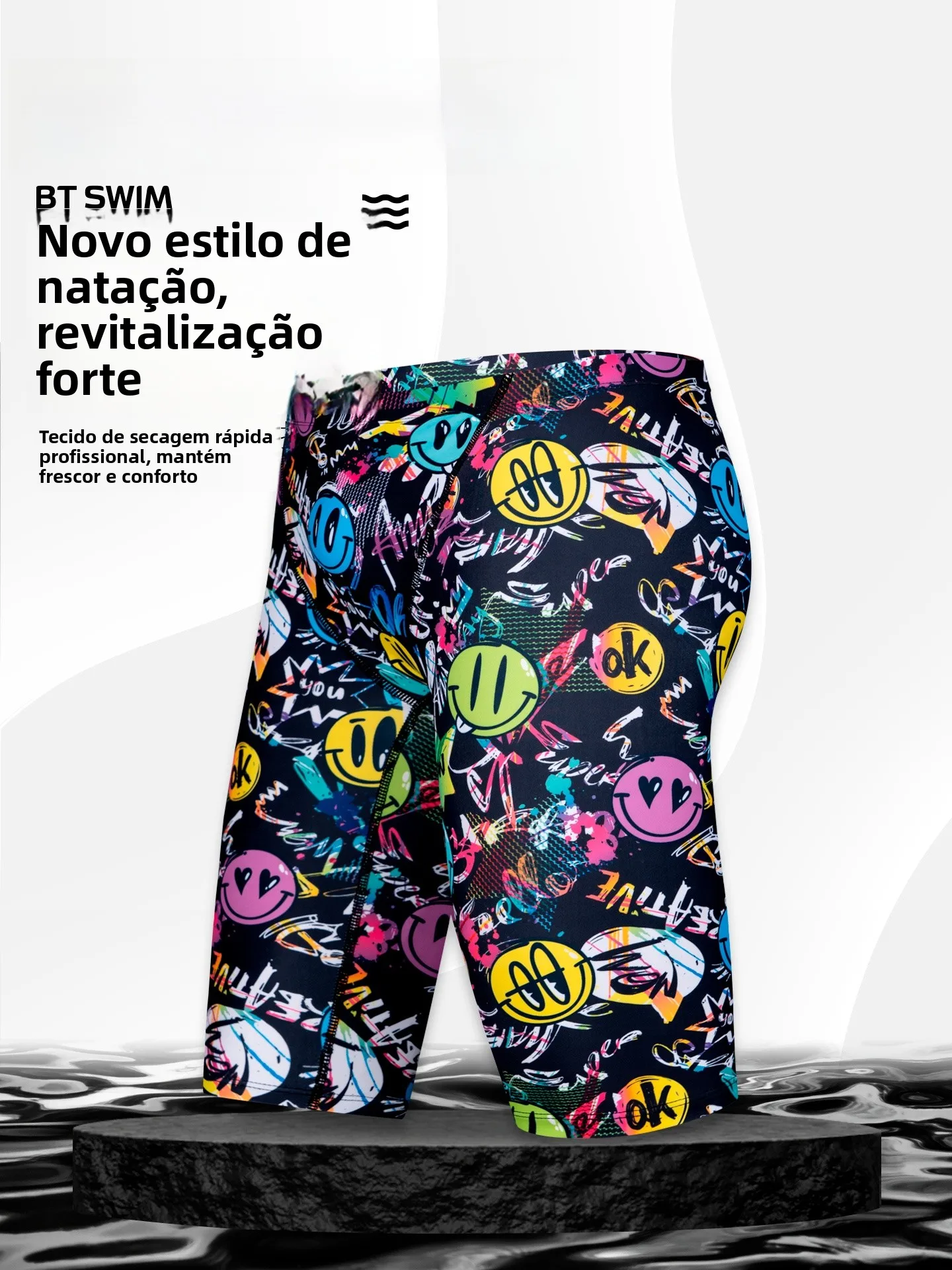 new-men's-five-part-flat-angle-swimsuit-fashion-cartoon-smiling-face-professional-training-quick-dry-competitive-swimming-clu