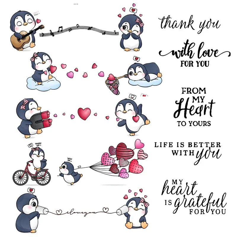 2026 Winter Penguins Heart Metal Cutting Dies Clear Stamp Scrapbooking  Decor DIY Dies Silicone Stamps For Love Card