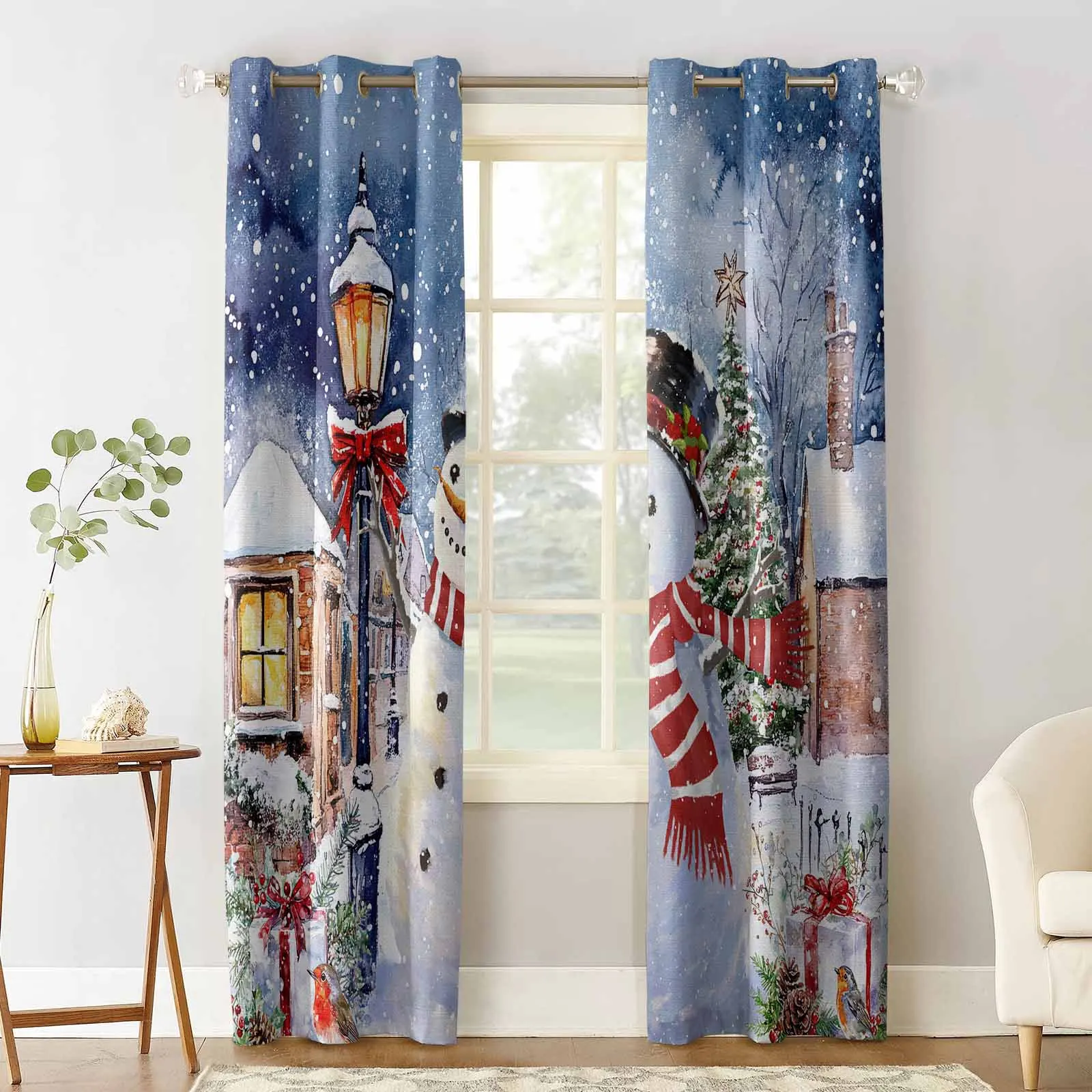 Christmas Winter Christmas Snowman Snow Scene Blackout Curtains For Living Room Bedroom Window Treatment Blinds Kitchen Drapes