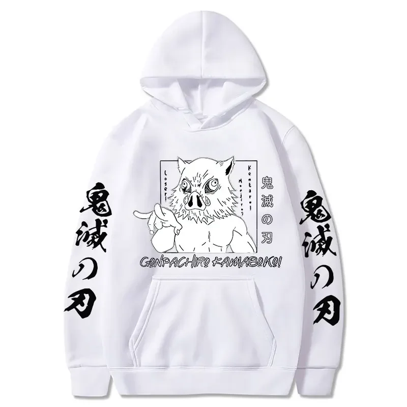 Demon Slayer Inosuke Hashibira Hoodies Anime Kimetsu no Yaiba Hooded Cute Kawaii Oversized Hoody Tops Men Women Sweatshirts