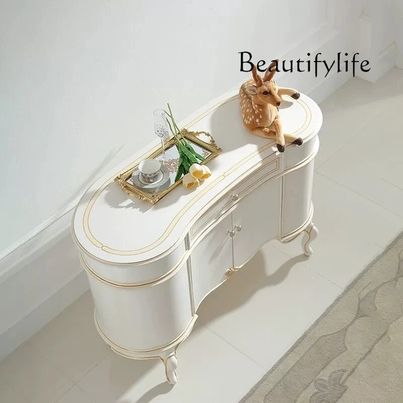 フランスの軽奢な無垢材玄関キャビネット、シンプルでレトロなスタイルのリビングルーム用両開きロッカー、壁飾りキャビネット