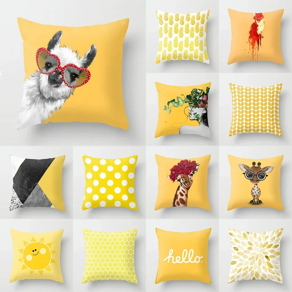 

45cmx45cm Geometric Yellow Love Giraffe Pattern Pillow Case Home Living Room Car Sofa Decoration Cushion