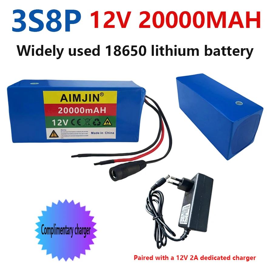 

100% true capacity 3s8p 18650 battery pack 12v 20000MAH 18650 lithium battery+protection board suitable for inverter miner's lam