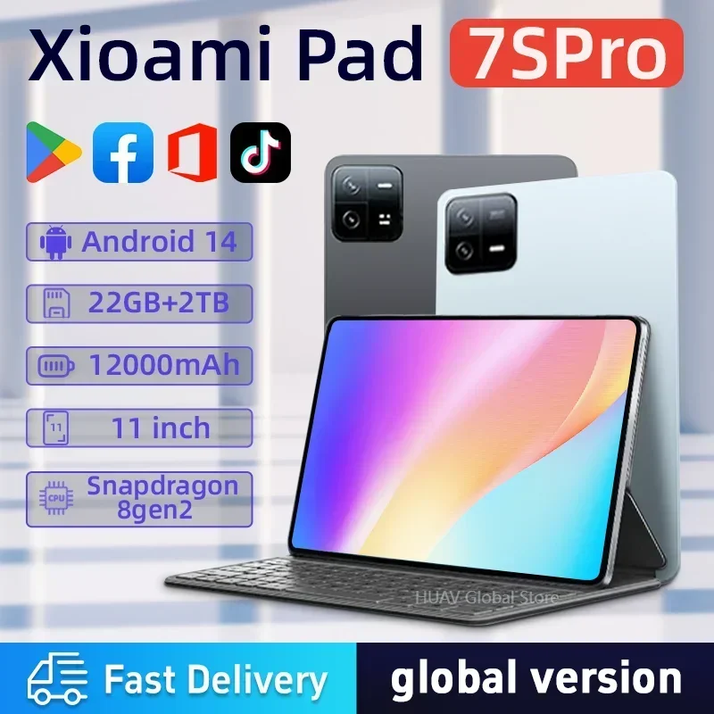 2025 New 7S Pro Global Edition tablet Pad Snapdragon 8gen2, Android 14 HD 4K, 22GB + 2TB, 5G dual SIM WIFI smart advanced tablet