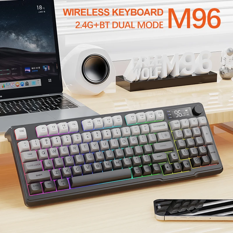 

M96 Battery Digital Display Wireless Keyboard,Bluetooth Dual Mode Connection,Multimedia Knob, Colourful Light,PC Notebook