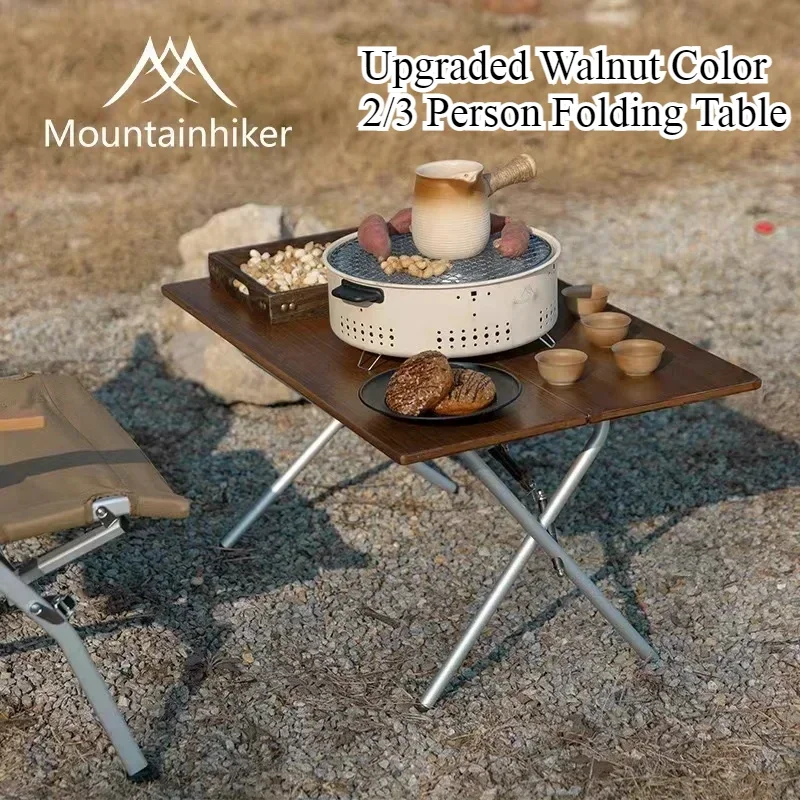 MOUNTAINHIKER Walnut Bamboo 2/3 Person Folding Table Fast Storage Folding Desk Outdoor Camping Dining Table Picnic BBQ Table