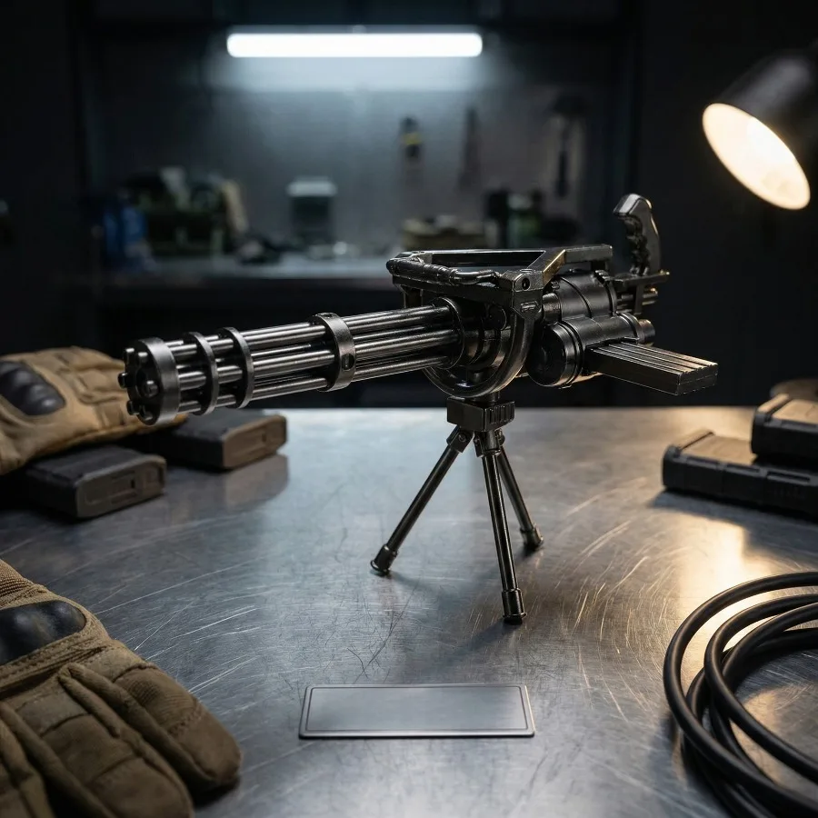 Figura de Minigun Gatling Gun de 7 pulgadas, Estatua de Justin, Escultura de Metal, Figura de Arma, Decoración de Escritorio para el Hogar, Juguete con Cañón Giratorio, Regalo