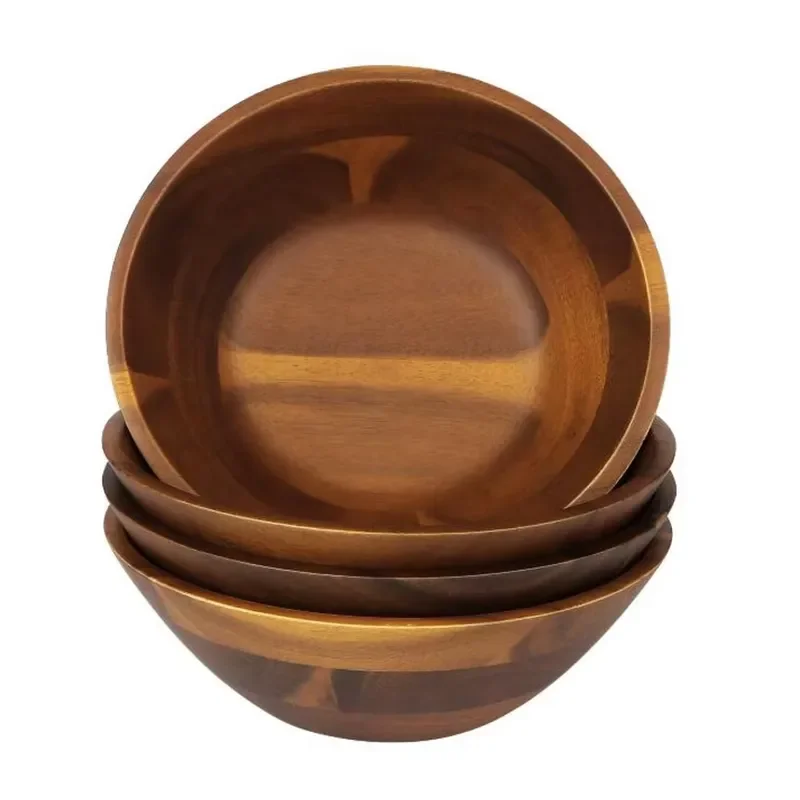 Kitchen Catering Supplies Used Decorative Fruit Salad Serving Wooden Bowl Modern Design Round Fruit Chat Serving Bowl