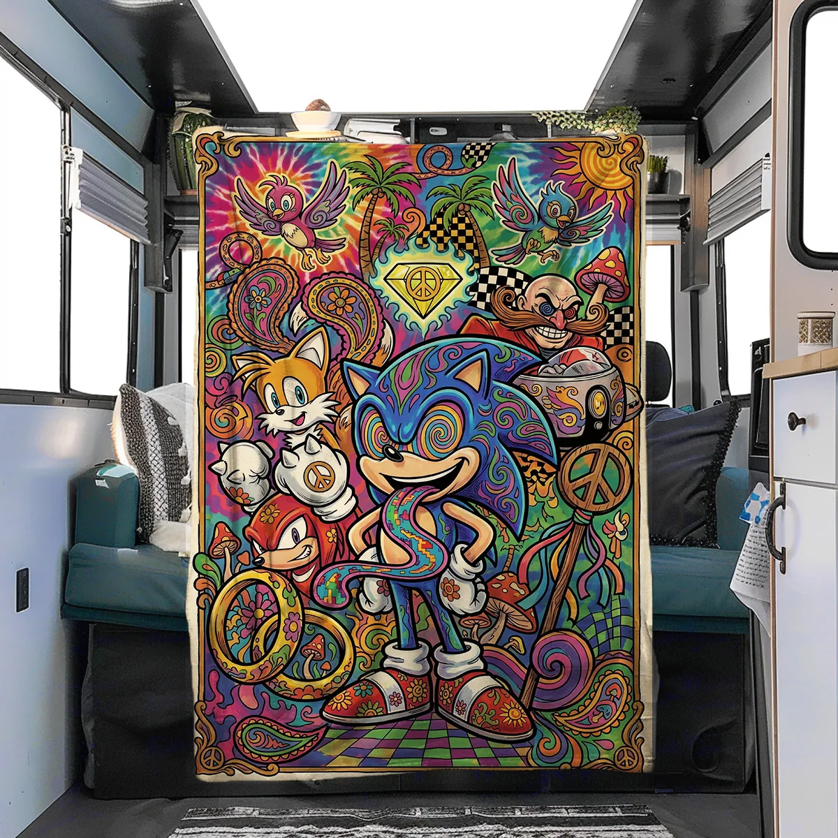 Sonic the Hedgehog  Printed Flannel Blanket Warm Comfortable for Bedrooms Sofas Beds Chairs Picnics Travel YUN6514