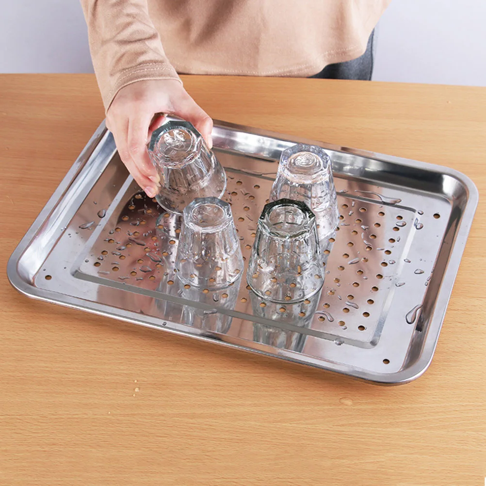 Stainless Steel Leaking Plate Draining Frying Tray Rack Food Trays Rectangular Rectangle