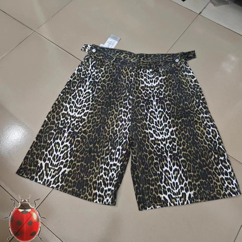 Best Quality Leopard Print Denim Jeans Shorts Men Women Summer Casual Shortpant