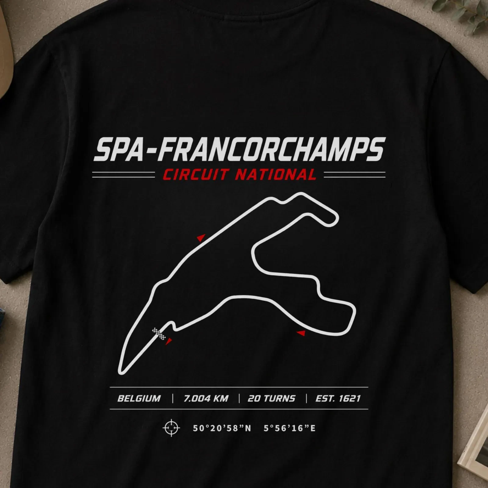 Spa-Francorchamps Circuit Map Graphic T Shirt Belgium Race Track Vintage Motorsport Fans Casual Short Sleeve Tops