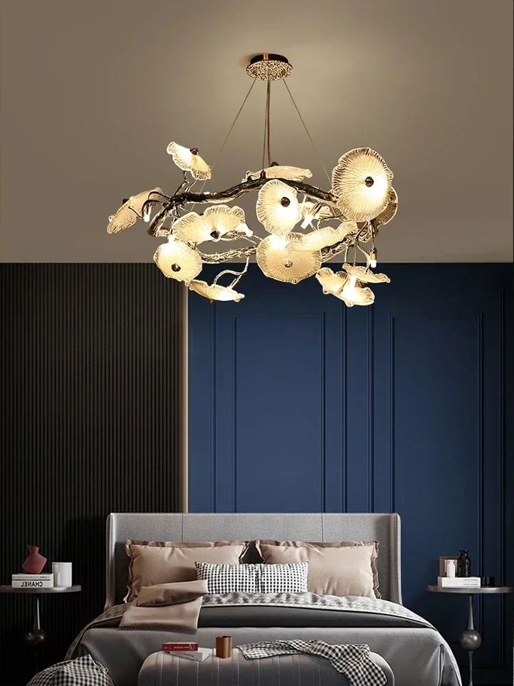 Moderne LED lotus hanglamp, geheel koper, luxe woonkamer, eetkamer sfeerlicht