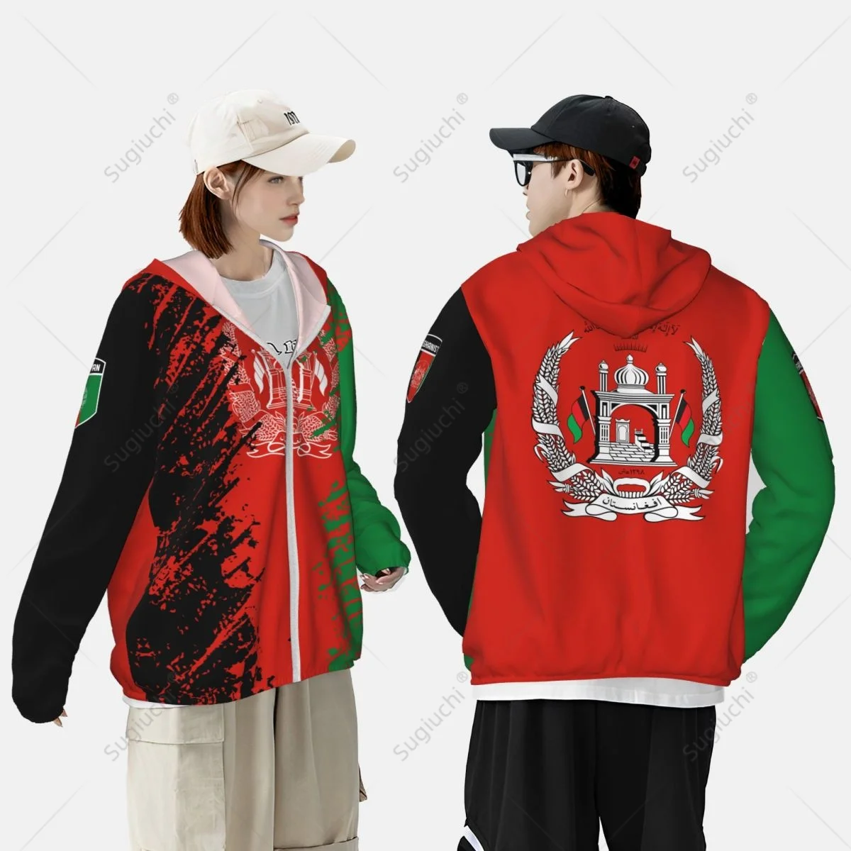 Hoodie com zíper de poliéster, manga comprida, proteção solar, bandeira do islamismo, proteção solar, roupas de proteção solar, pesca, ciclismo, corrida, secagem rápida