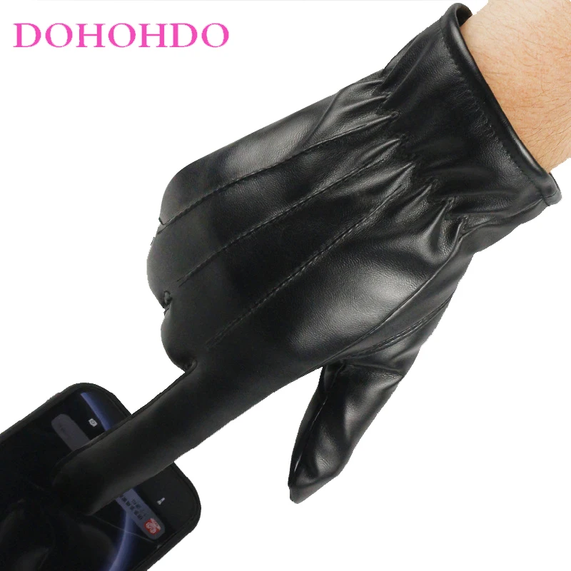 قفازات شتوية للرجال من الجلد باللون الأسود ومبطنة مخملية دافئة ومقاومة للاهتراء للرياضات الخارجية مقاومة للماء والرياح Guantes Moto