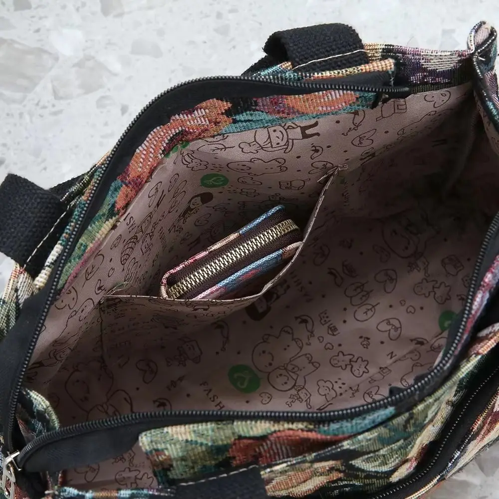 Tragbare Damen-Tragetasche mit Blumenmuster, verdickte Canvas-Lunch-Tasche mit Reißverschluss, große Jacquard-Handtasche – Detail 4