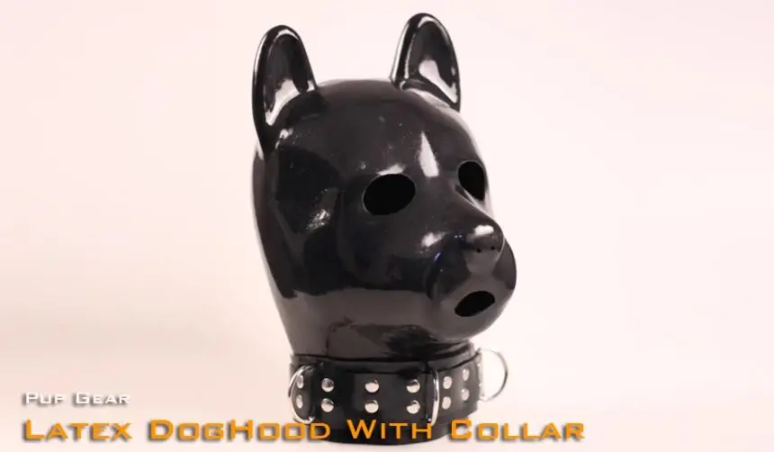 

(DM5069) 100% Natural 1.5mm Latex Pure Handmade Pup Gear Rubber Hood With Collar Dog Mask