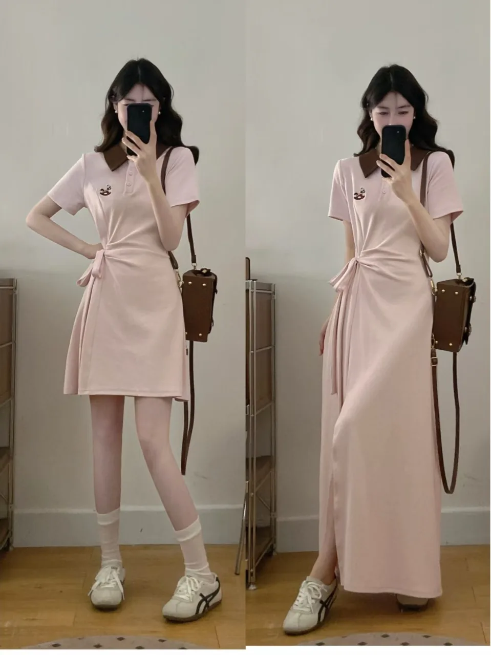 

plus Size Women's Collar Short Sleeve Dress A-Line Midi Skirt High Waist Slim Fit Summer New Style Korean Commute Style