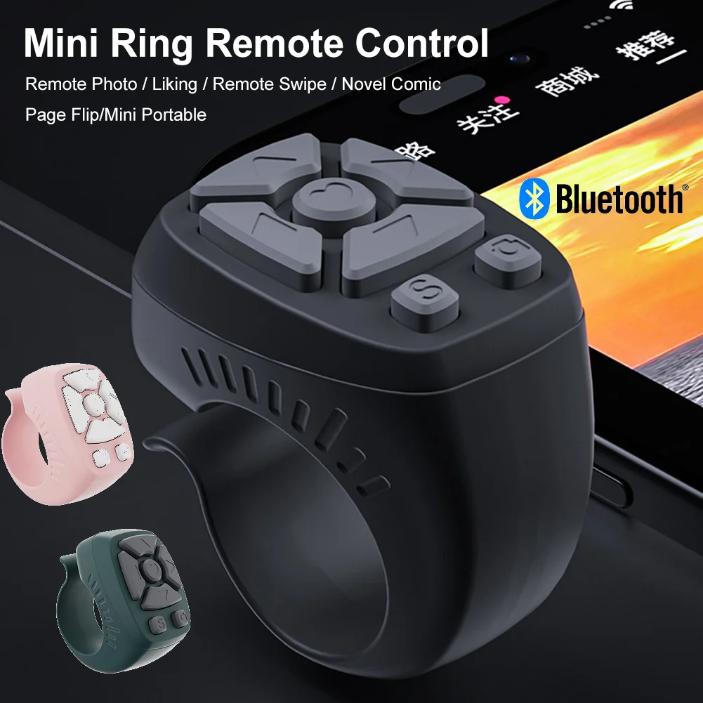 Bluetooth Tiktok Remote Control Ring Gadget Flipping Selfie Fingertip Controller Wireless Page Turner Scroller for Android iOS