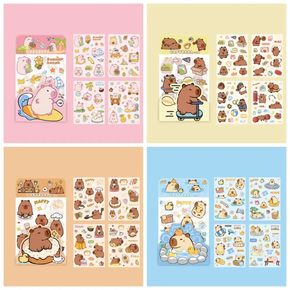 4 Pcs/bag Creative Cartoon Capybara Sticker Aesthetic Waterproof Capybara Ledger Material Cute Inspirational