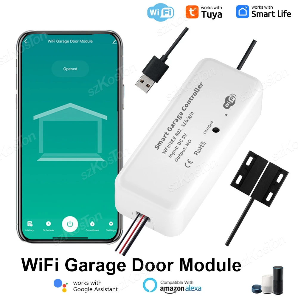 

Tuya WiFi Garage Controller Smart Universal Garage Door Control Switch Opener Smart Life APP Timed Voice Works with Alexa Google