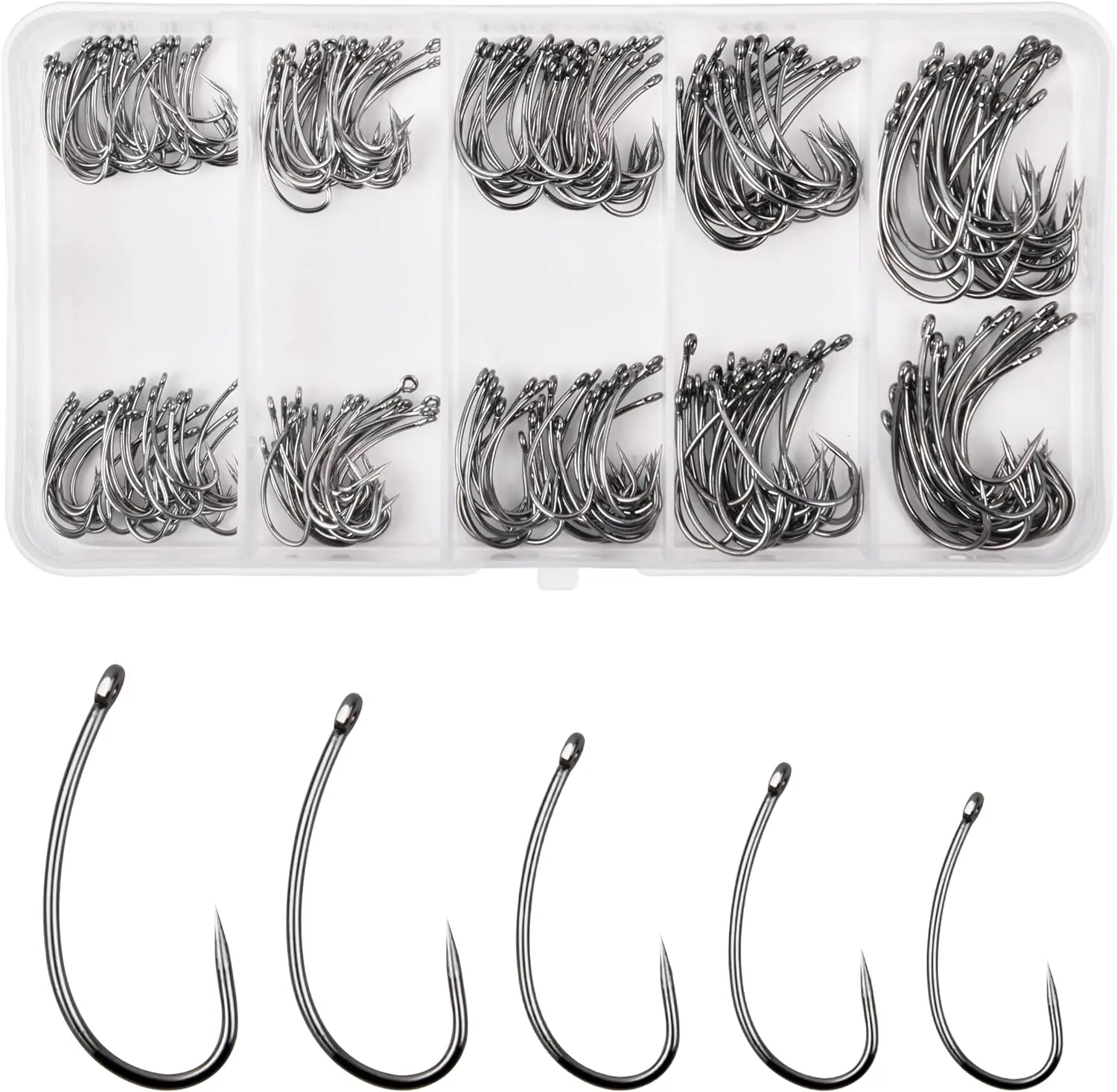 250pcs Barbless Carp Fishing Hooks Trout Hooks Curved Shank Fly Tying Hooks Circle Hooks for Hair Rig