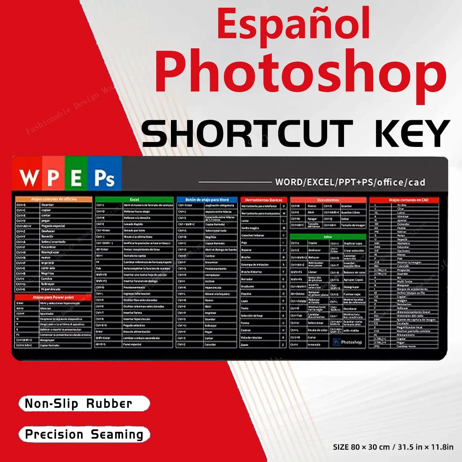 Español Spanish Office Shortcut Keys Mouse Pad Desk Mat For Word PPT CAD Photoshop  Office Users Excel Cheat Sheet Mousepad