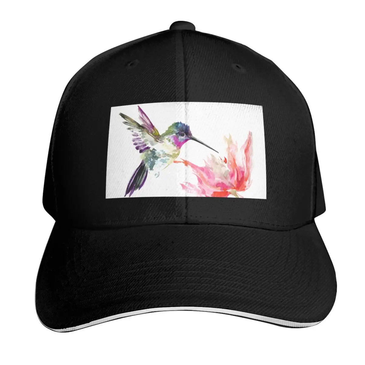 Little HUmmingbird and Big Flower Baseball Cap Snapback Flat Bill Strapback Dad Hat Six Panel Structured Crown