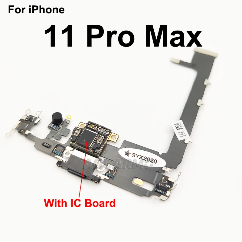 Aocarmo For iPhone 11 Pro Max USB Charging Port Charger Dock Connector Microphone Mic Flex Cable With IC Circuit Board