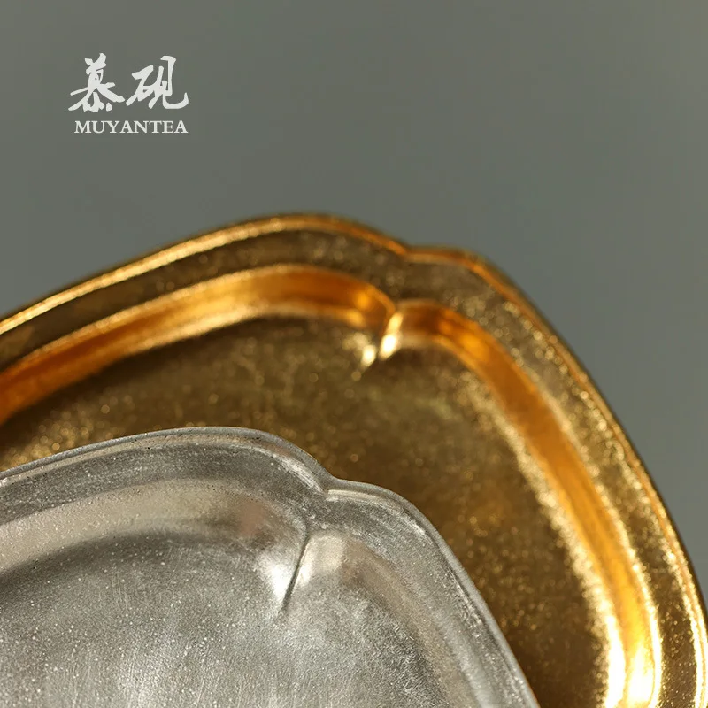 Mu Yan Handmade Begonia Teapot Ge Ling Jade Coarse Pottery Palace Style Gold And Silver Tea Stand Zen Tray