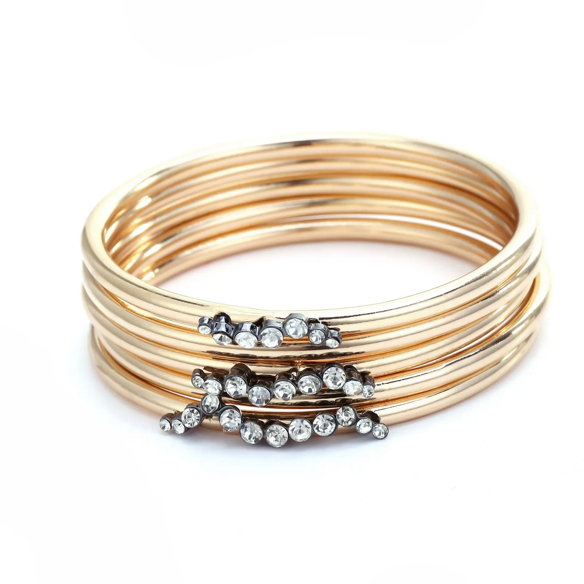 Glossy Metal Multi Layer Bangle Bracelet Inlaid Rhinestone Stackable Bangle for Women Daily Wear Party Evening Statement Jewelry