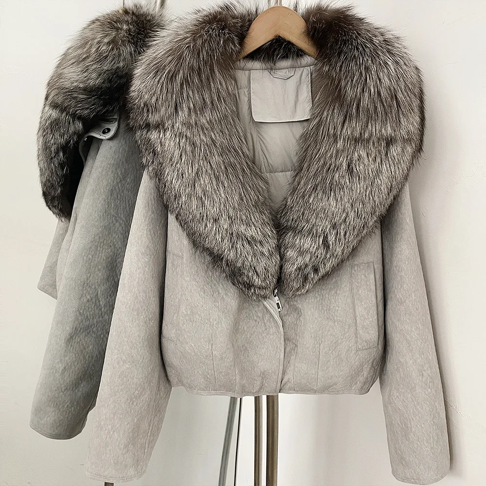 OFTBUY Großer Natürlicher Pelzkragen Dicke Vintage-Jacke Damen Entendaunen-Parka mit Pelz für Frauen Kurze Lose Daunenjacke – Detail 24