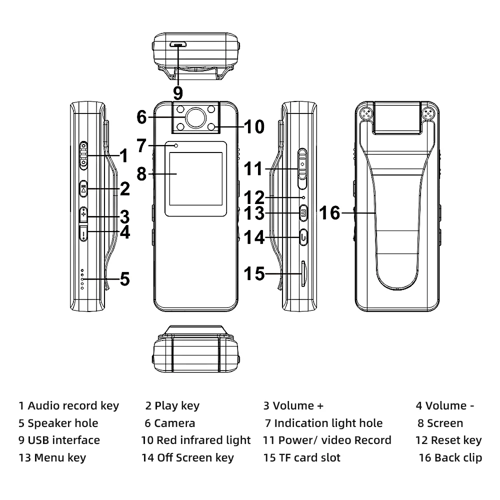 Cámara corporal A30 Full HD 1080P, pantalla de 1,3 ", visión nocturna, detección de movimiento, videocámara policial, grabación Mini, compatible con tarjeta TF de 128G