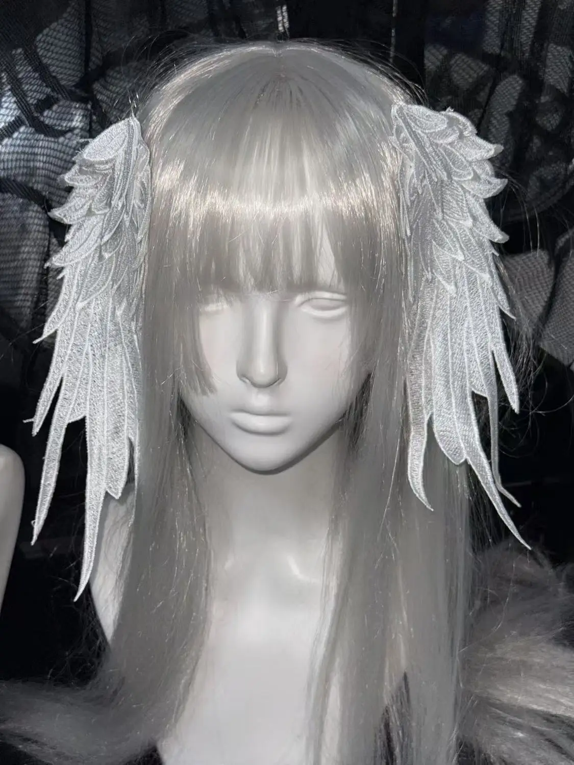 Lolita-Kopfbedeckung Engelsflügel Feder Schwarz Weiß Party Performance Stil Gothic Lolita Flügel Haarschmuck – Detail 7