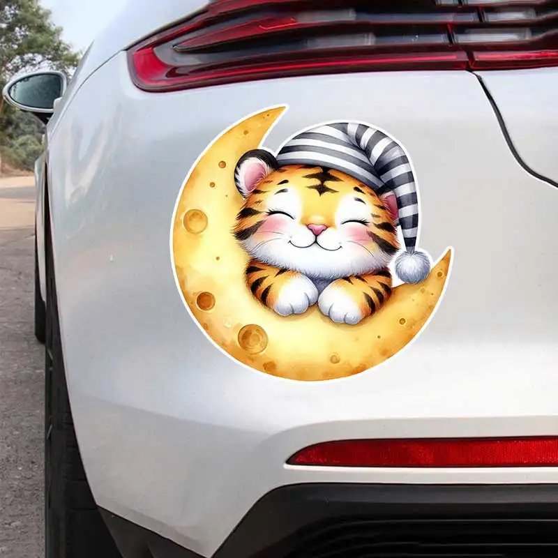 Animals Sleeping on The Moon Car Sticker Vinyl Decal Waterproof Rear Window Motorcycle Camper Bumper  Laptop Decoration SH1520