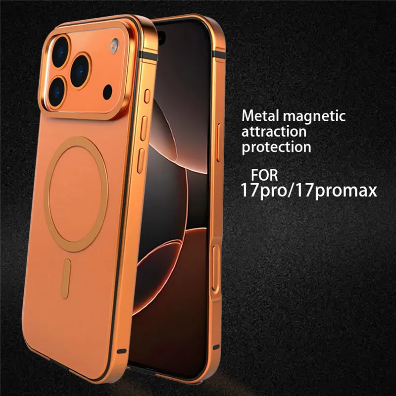 For iPhone 16 17 Pro Max Metal Titanium Magnetic Charging Case For iPhone 15 Pro Max Stainless Steel Bumper Shockproof Cover