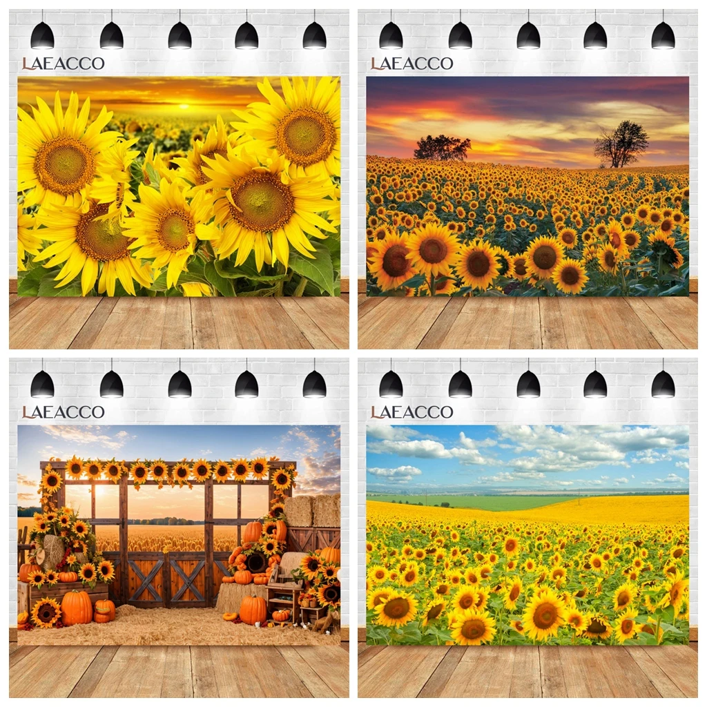 

Field Fence Farm Sunflowers Floor Scenery Baby/Portrait Photography Backgrounds Custom Photographic Backdrops For Photo Studio