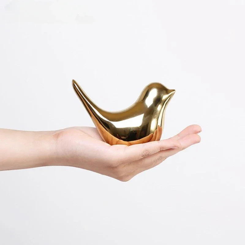 Modern Simple Luxury Golden Ceramic Bird Figurines Home Decoration Accessories Golden Bird Figures Decorative Wedding Ornaments