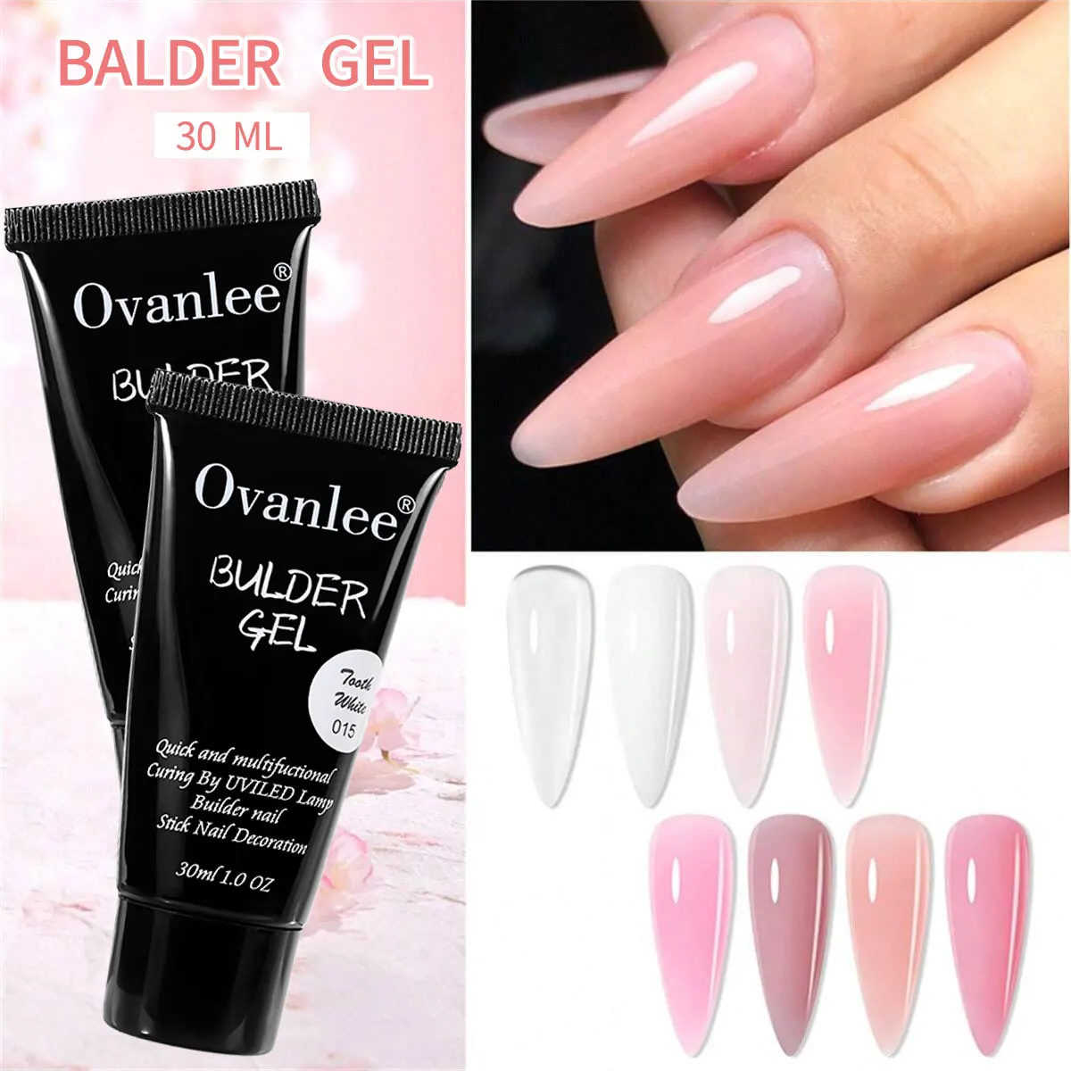 Ovanlee 6pcs per Set Nail Crystal Extension Adhesive UV Solid, Paper Free Quick Extension Model Adhesive 30ml