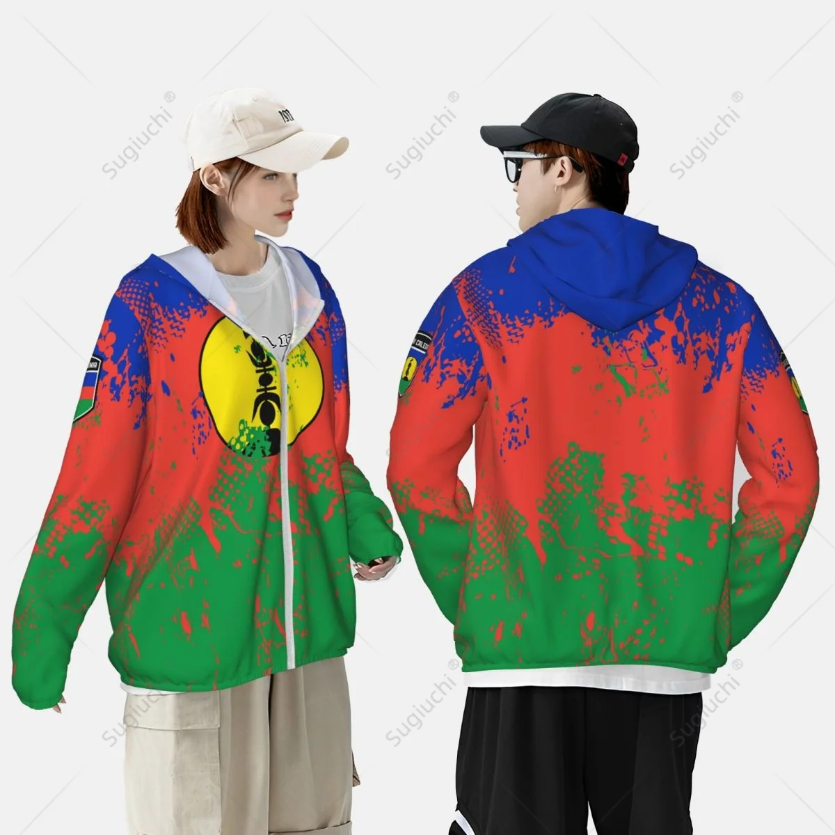 New Caledonia Flag Sun Protection Hoodie Sunscreen Clothes Fishing Cycling Running Quick Dry Long Sleeve With Zipper Polyester