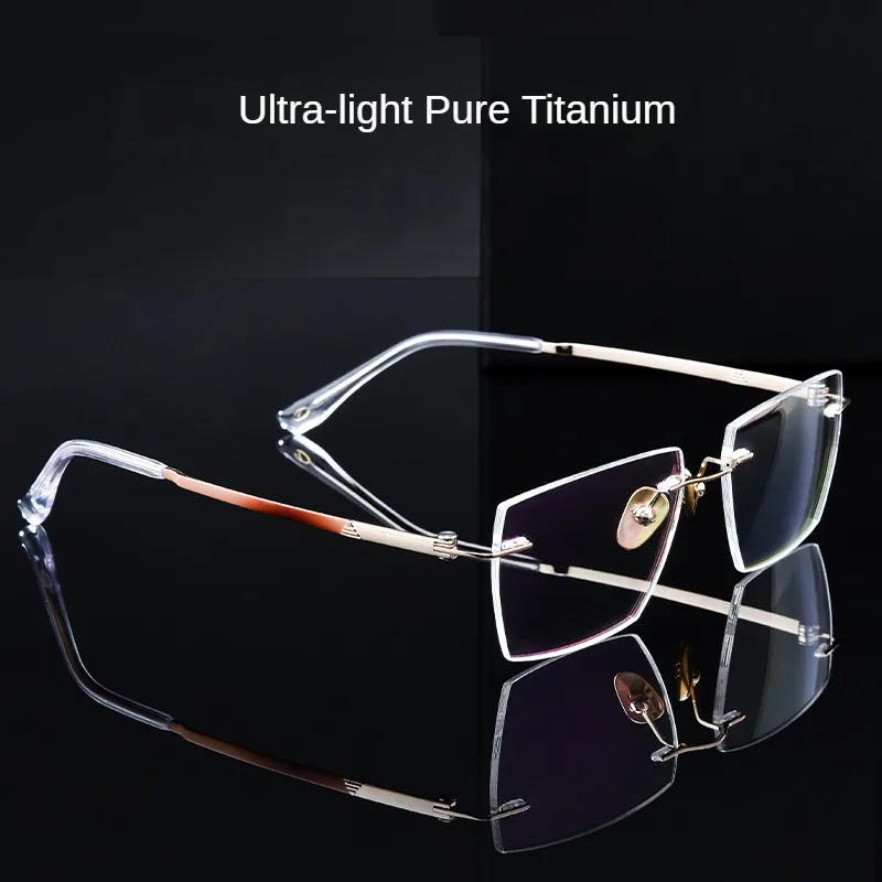 VOSUN Pure Titanium Multi-color Electroplating  Glasses Frame Men Rimless Square Eyeglasses  Women Frameless Eyewear BD6027