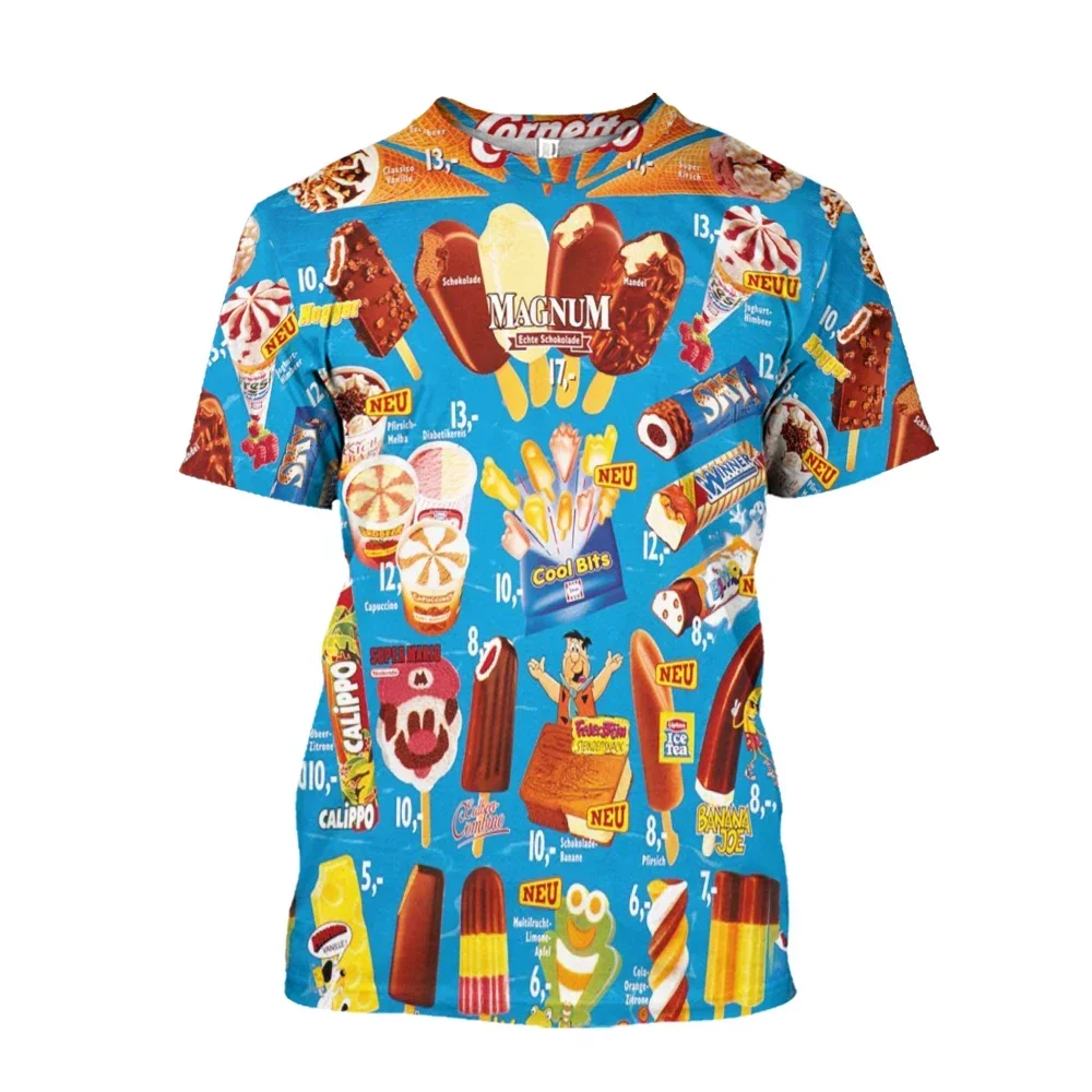 Hot Sale Ice Cream T Shirt for Kids Cartoon Dessert T Shirt Boys Summer Tops Around Neck T Shirts Oversized Girls Short Sleeves