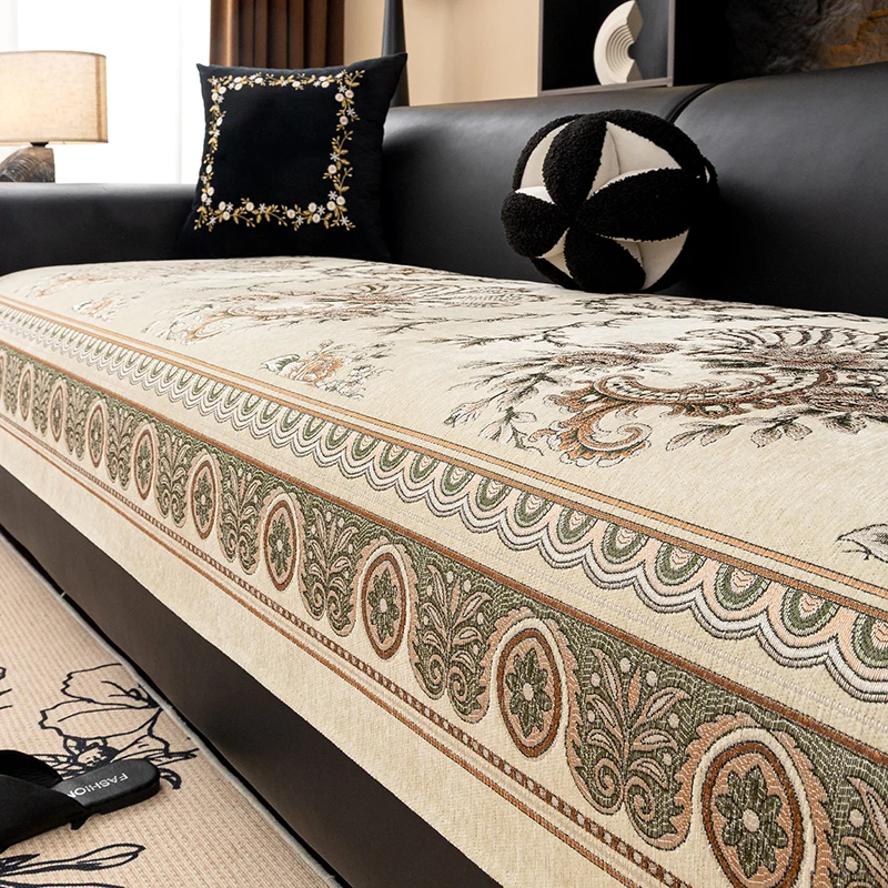 Living Room Sofa Covers for 1/2/3 Seats Retro Embroidery Couch Cover Anti-wrinkle Dust-proof Anti-slip Seat Covers Cushion Cover